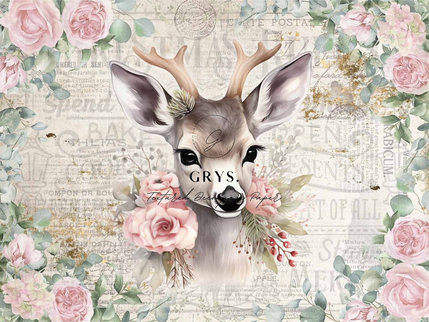 Grys Textured Decoupage Paper - Christmas Bambi