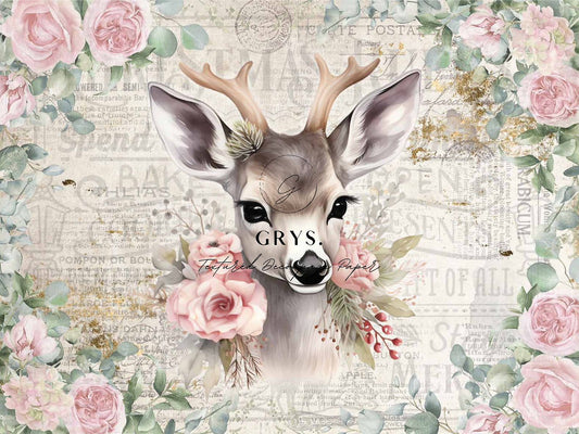 Grys Textured Decoupage Paper - Christmas Bambi
