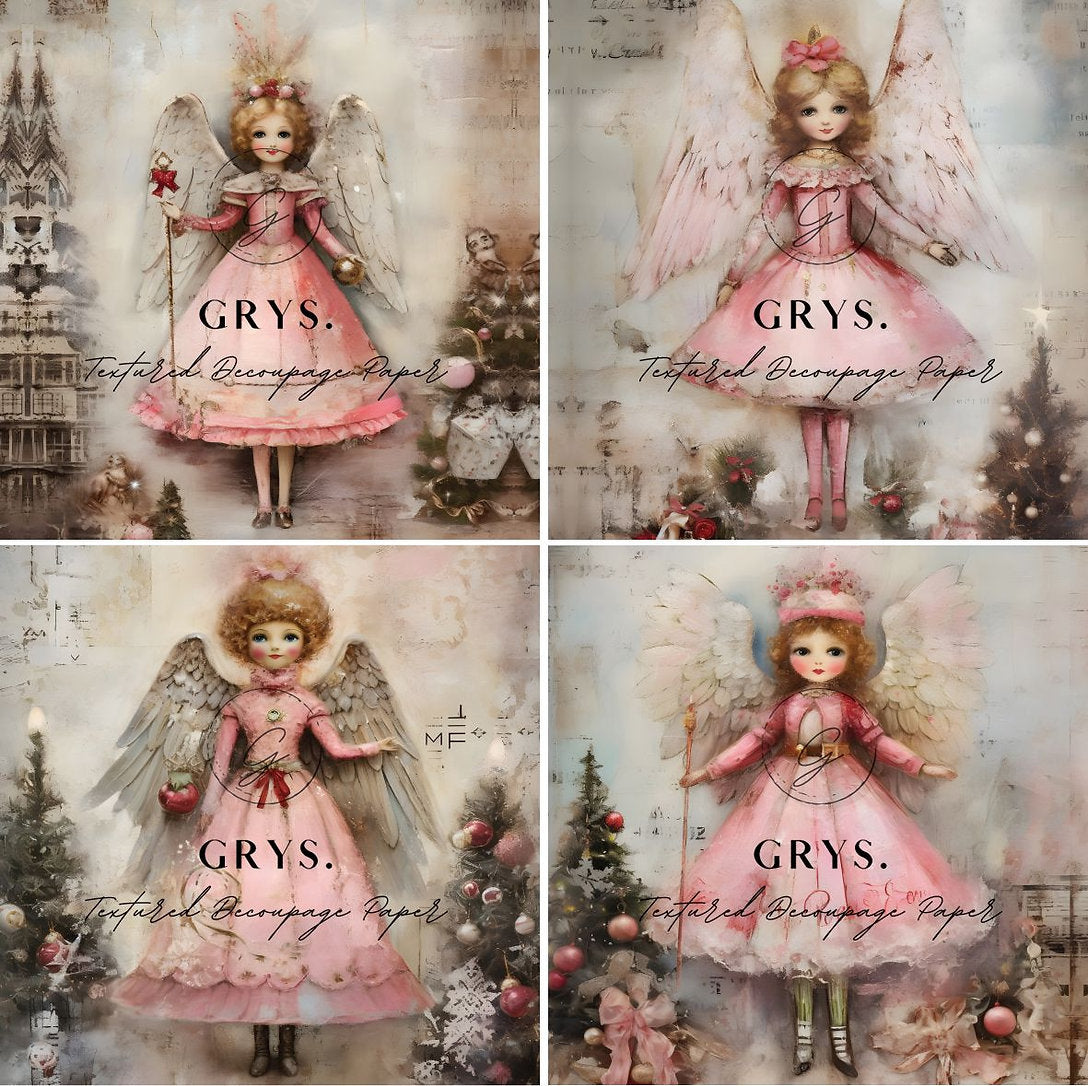 Grys Textured Decoupage Paper - Christmas Fairies