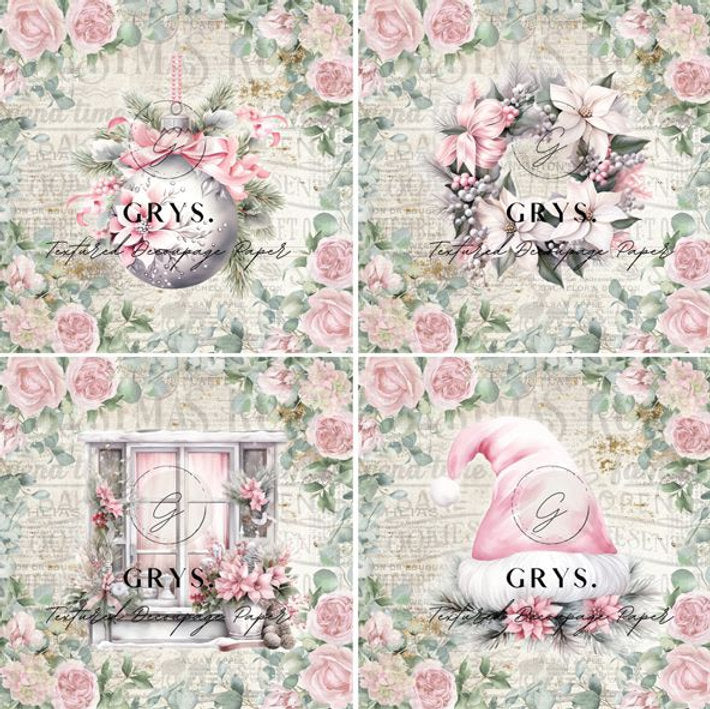 Grys Textured Decoupage Paper - Christmas Pink