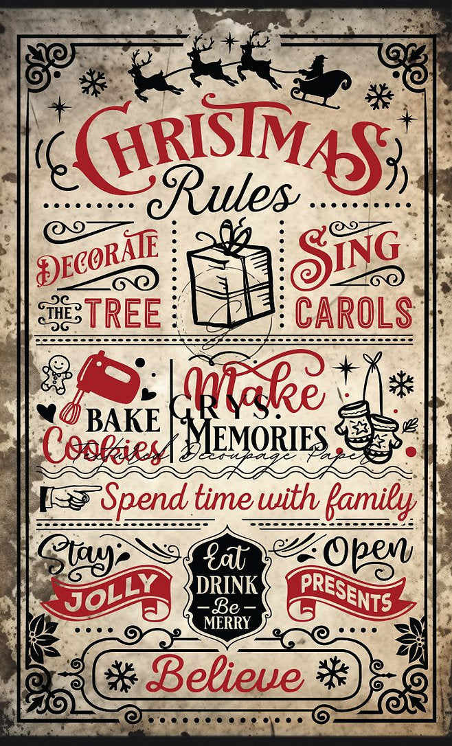 Grys Textured Decoupage Paper - Christmas Rules