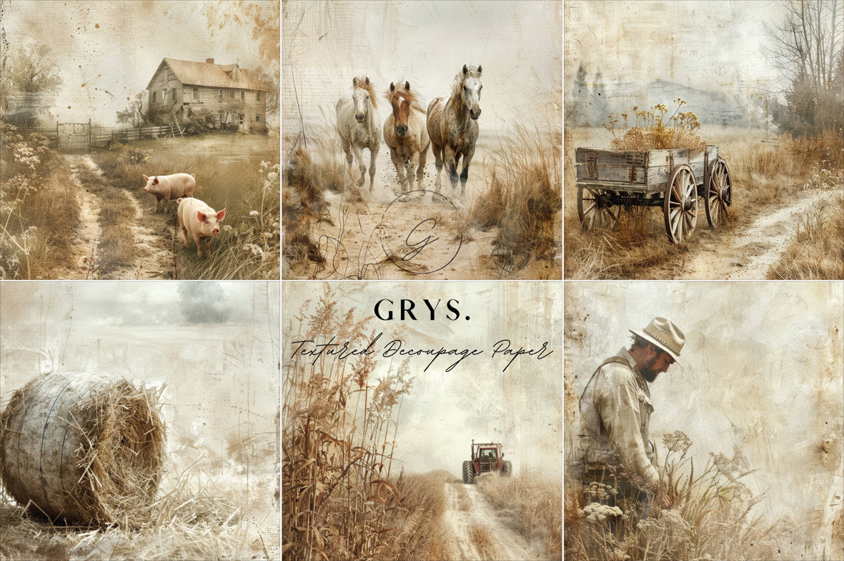 Grys Textured Decoupage Paper - Farming (Sixes)