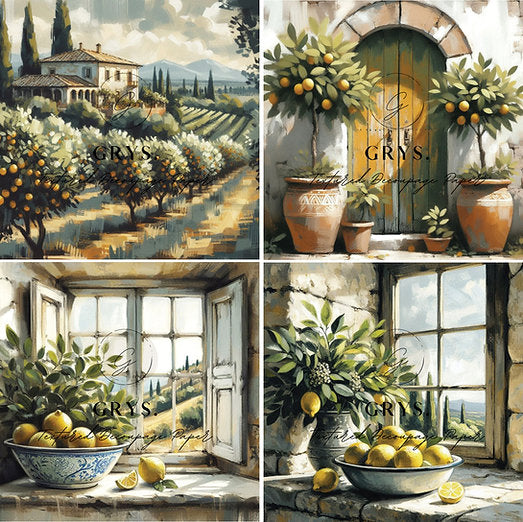Grys Textured Decoupage Paper - Lemon Farm (Fours)