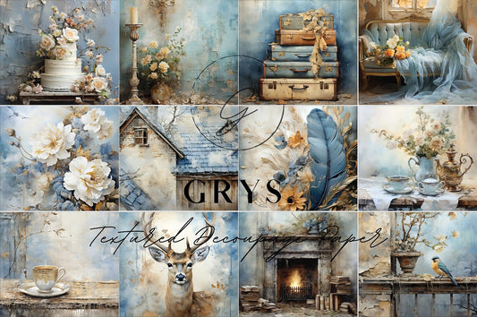 Grys Textured Decoupage Paper - Pale Blue (Dozen)