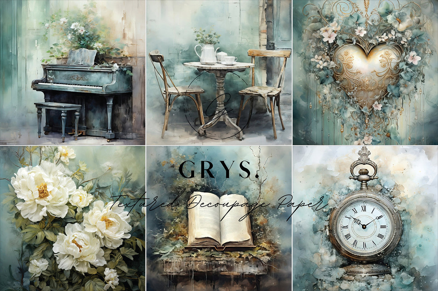 Grys Textured Decoupage Paper - Teal (Sixes)