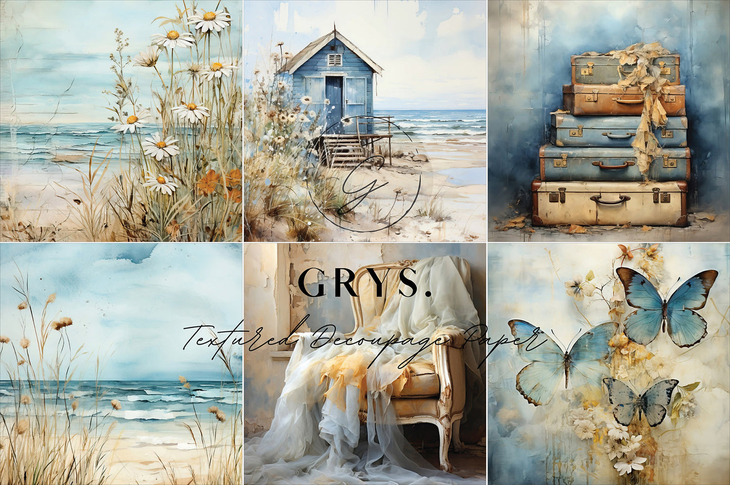 Grys Textured Decoupage Paper - Pale Blue (Sixes)