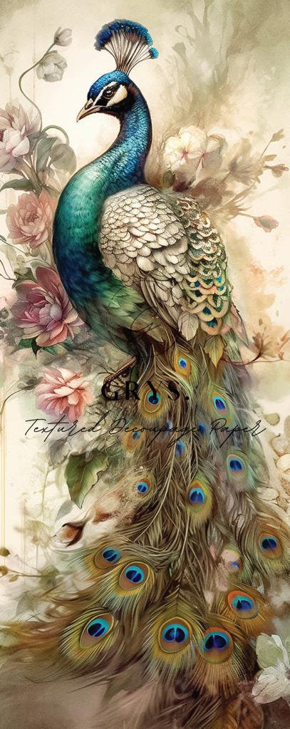 Grys Textured Decoupage Paper - Peacock Door (Large)