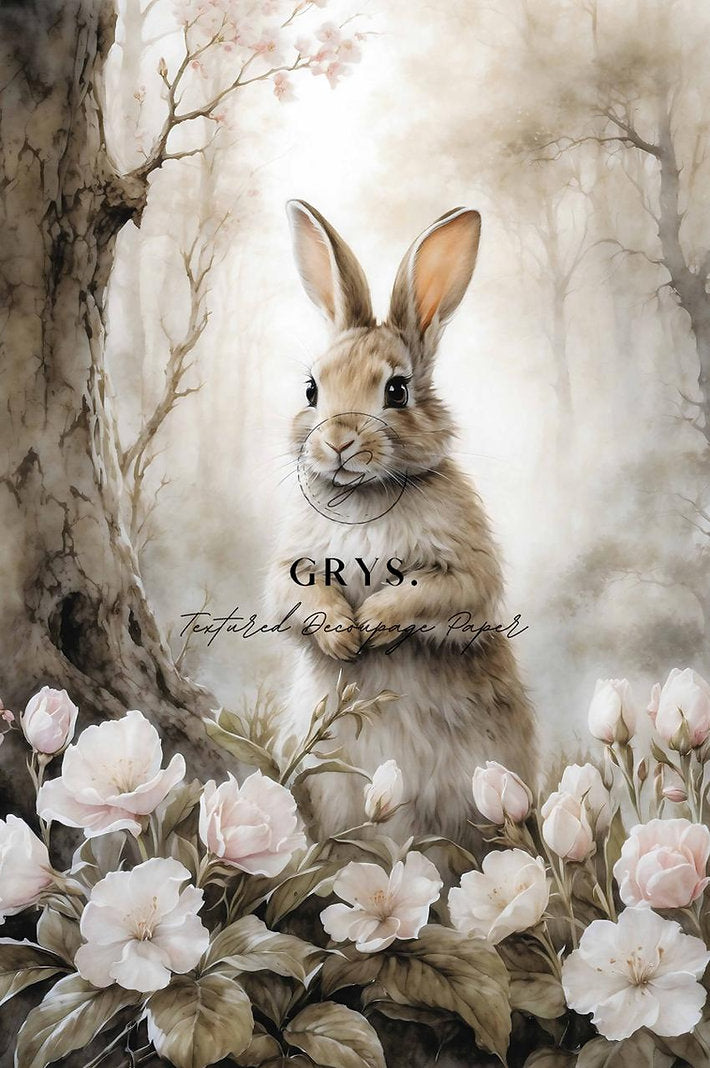 Grys Textured Decoupage Paper - Spring Forest Bunny