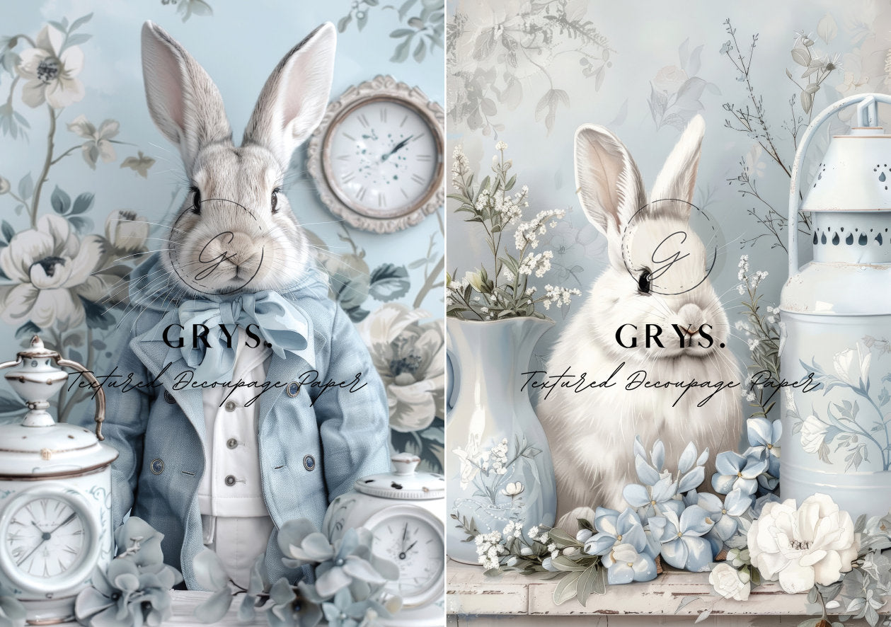 Grys Textured Decoupage Paper - Bunny Duo