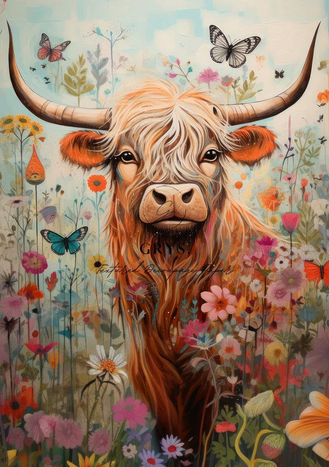 Grys Textured Decoupage Paper - Field Cow