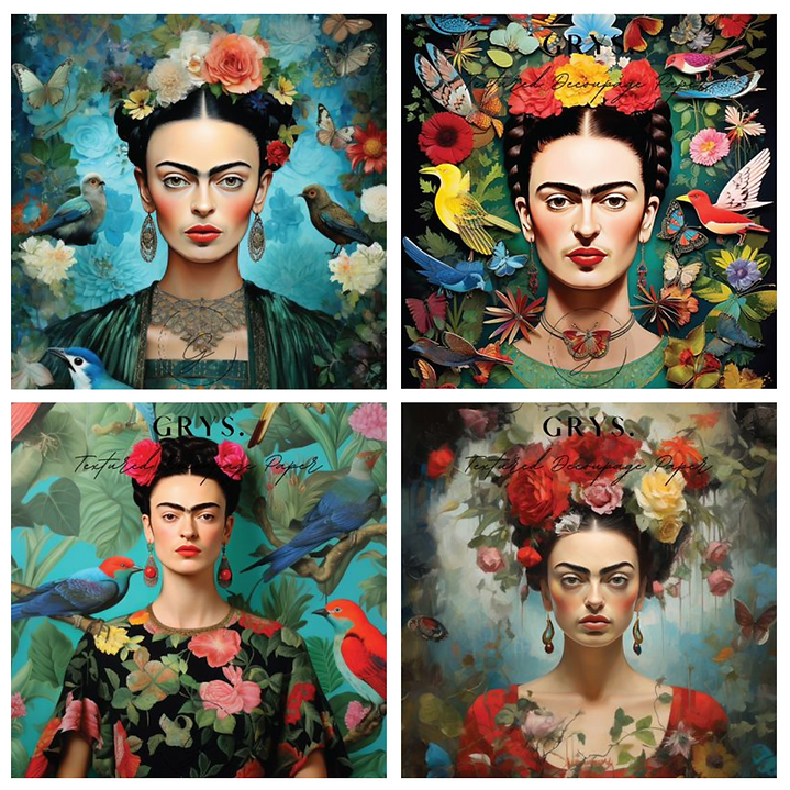 Grys Textured Decoupage Paper - Frida (Fours)