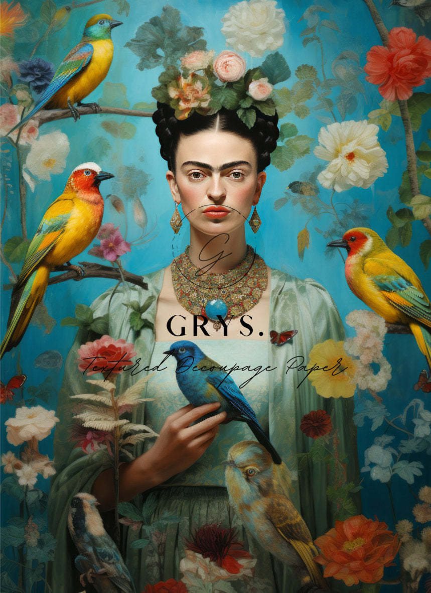 Grys Textured Decoupage Paper - Frida in Blue