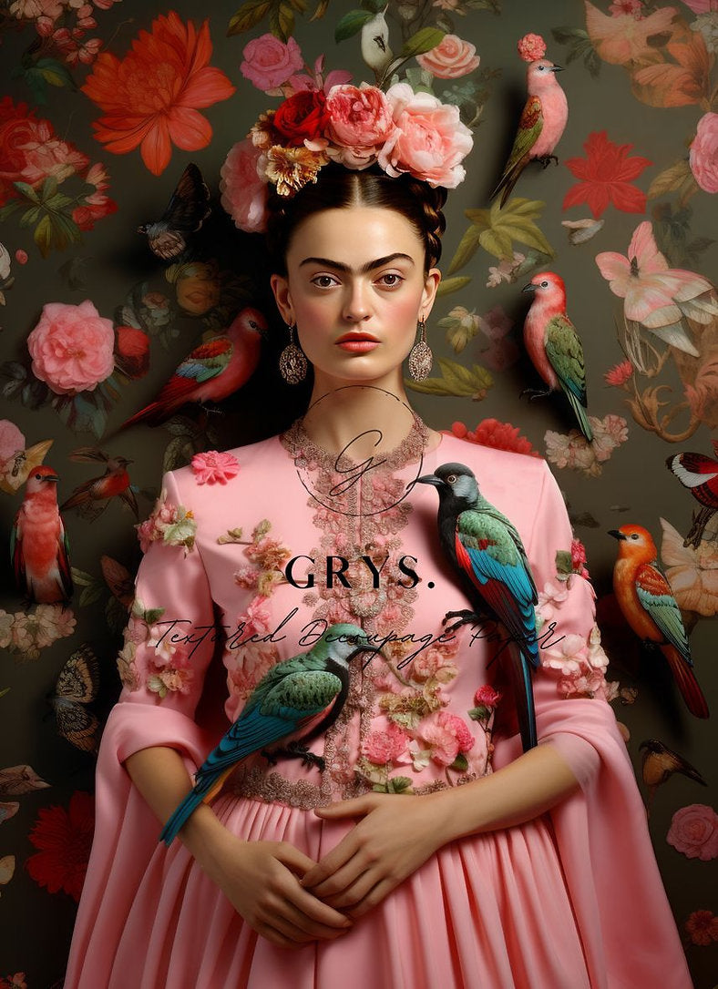 Grys Textured Decoupage Paper - Frida in Pink