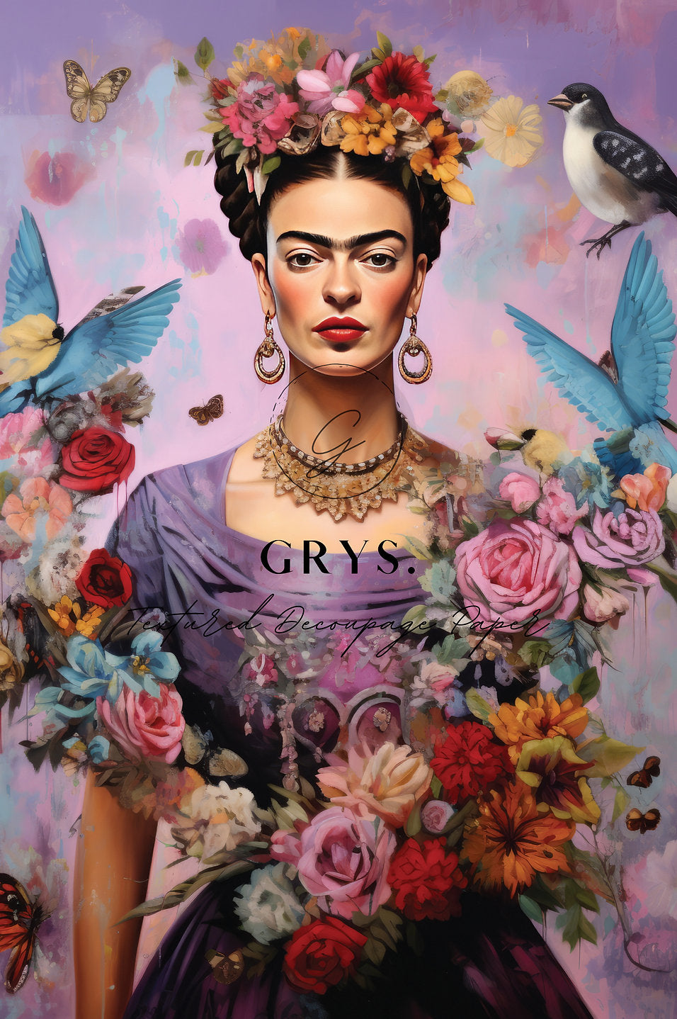 Grys Textured Decoupage Paper - Frida in Purple