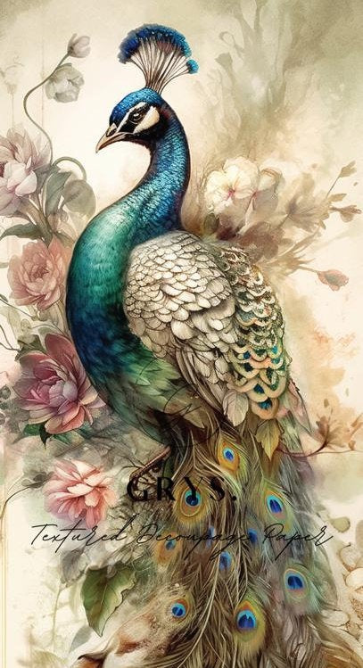Grys Textured Decoupage Paper - Peacock