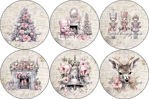 Grys Textured Decoupage Paper - Christmas Ornaments Round (Sixes)