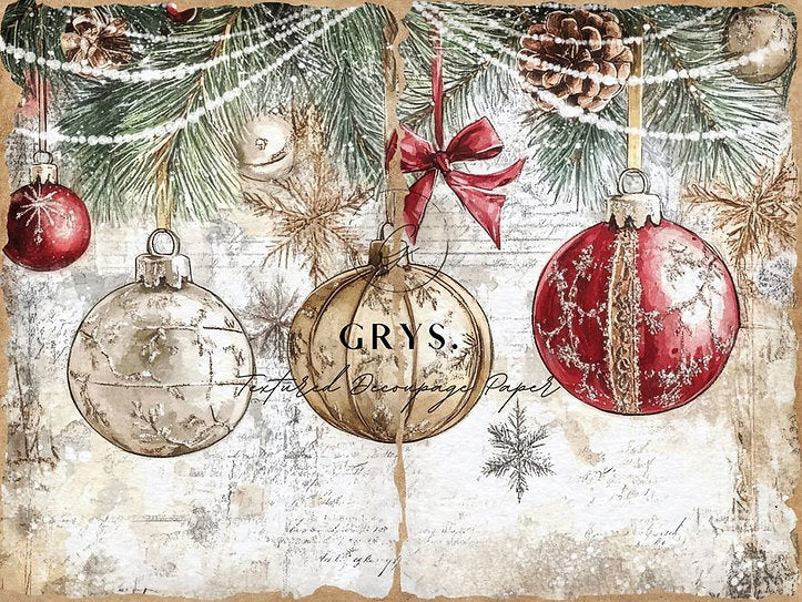 Grys Textured Decoupage Paper - Red & Rustic - Baubles
