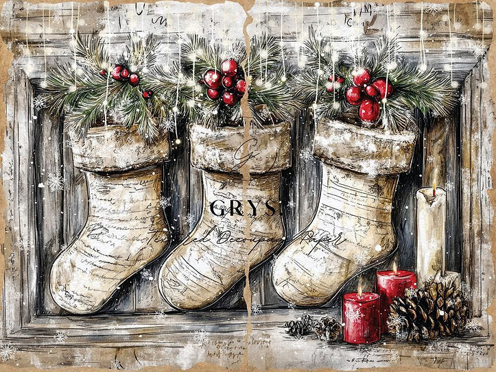 Grys Textured Decoupage Paper - Red & Rustic  - Stockings