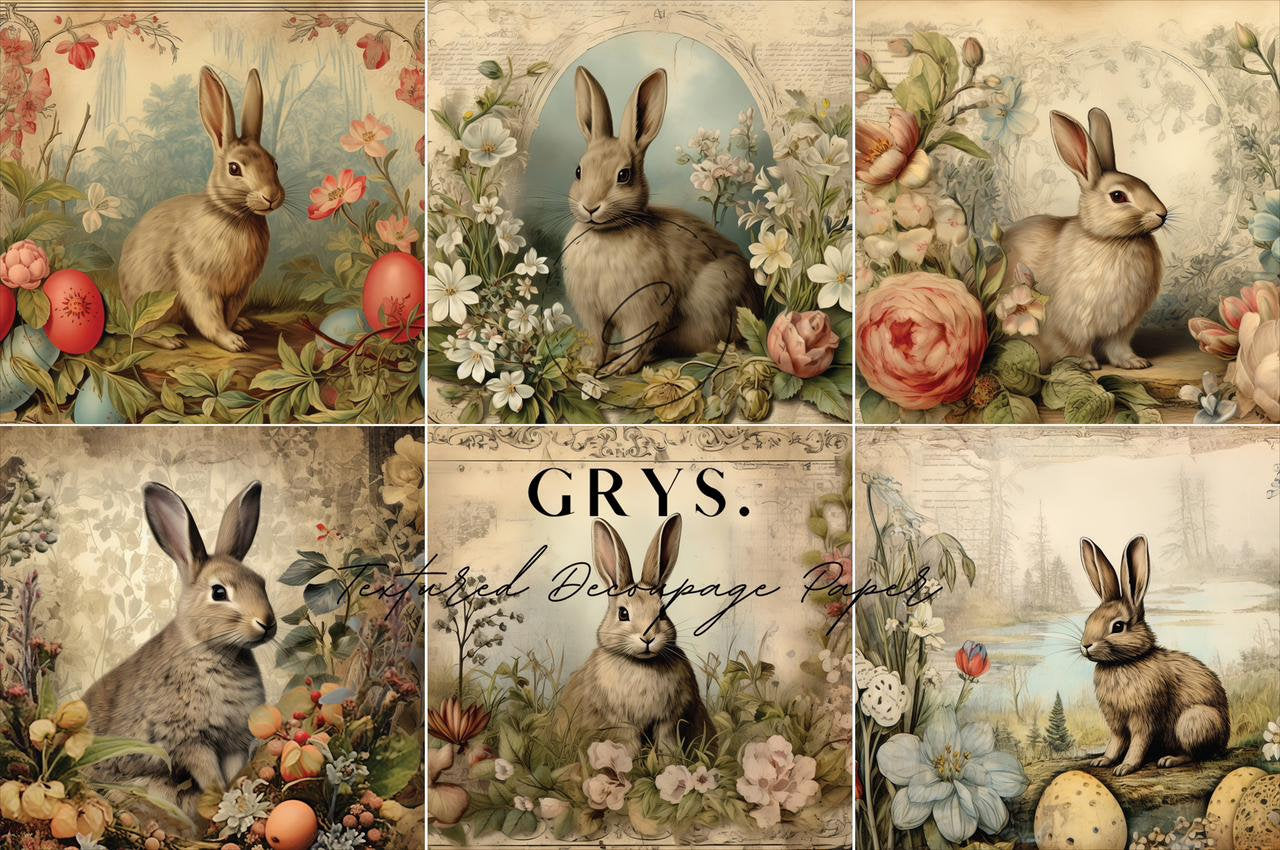 Grys Textured Decoupage Paper - Storybook Bunny Sixes