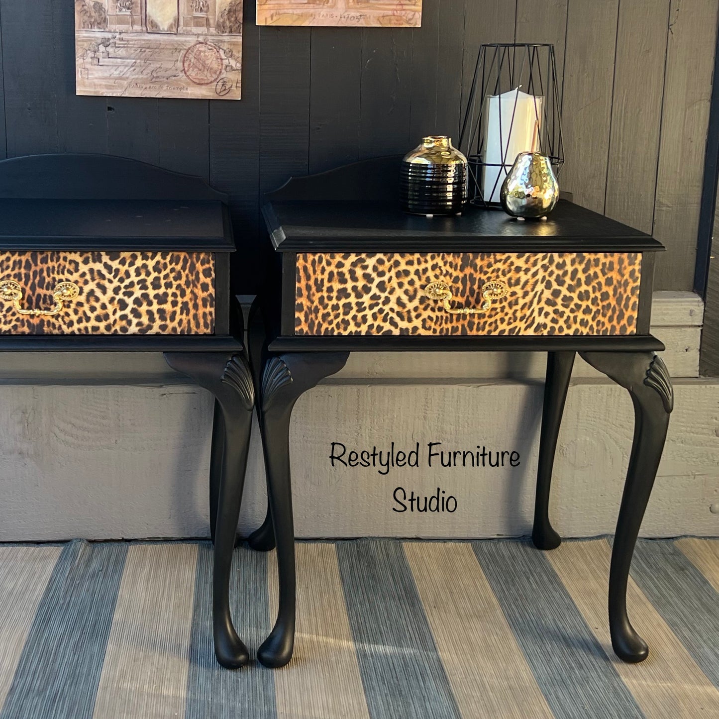 Leopard Print Queen Anne Bedside Table by Restyled Furniture Studio