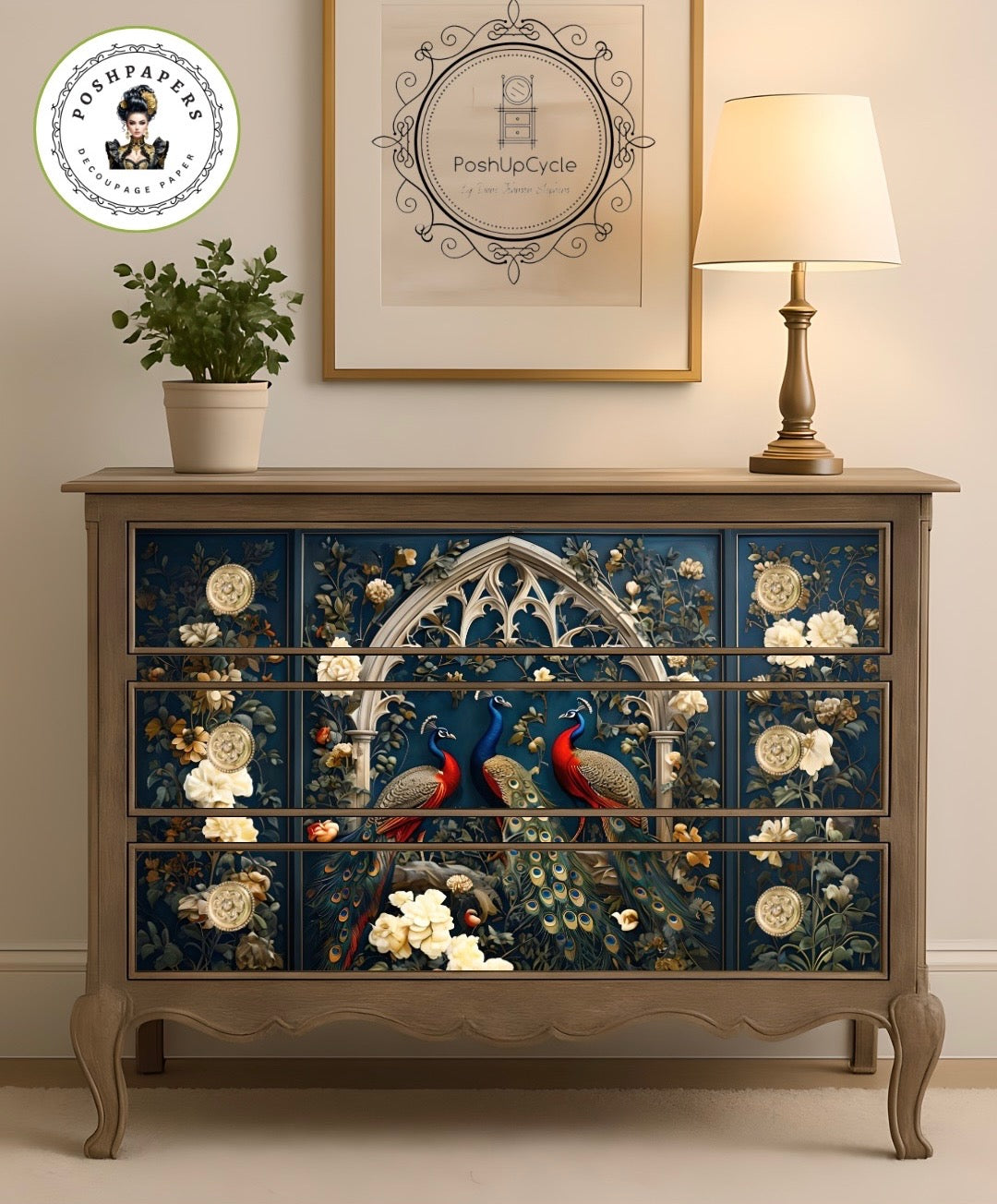Posh Papers Decoupage Paper - Peacocks Blue