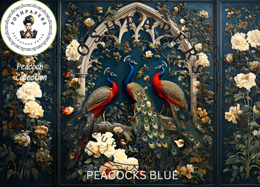 Posh Papers Decoupage Paper - Peacocks Blue