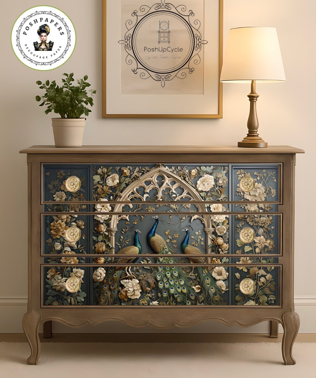 Posh Papers Decoupage Paper - Peacocks Moody