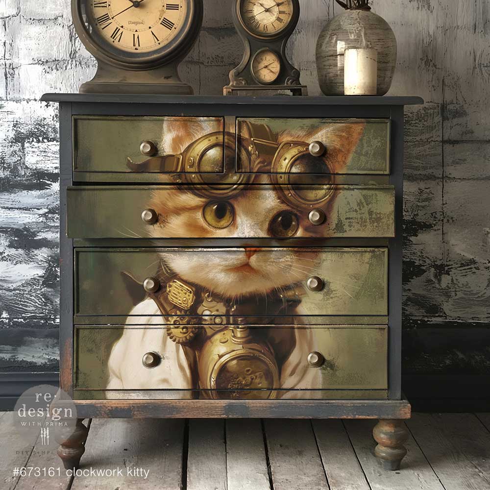 Redesign A1 Decoupage Fiber Décor Tissue Paper - Clockwork Kitty