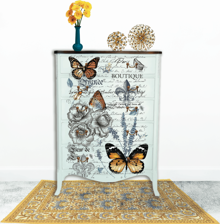 Restyled Furniture Studio Yarra Valley Melbourne Australia Hokus Pokus Décor Weave and Furniture Transfers Papillon