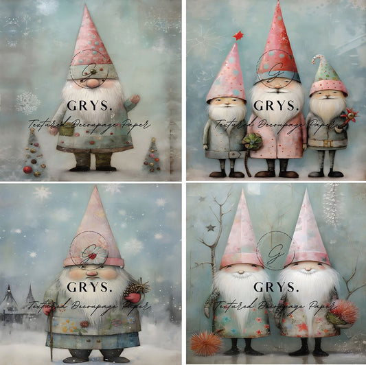 Grys Textured Decoupage Paper - Christmas Gnomes