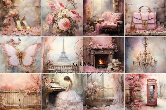 Grys Textured Decoupage Paper - Shabby in Pink (Dozen)