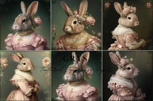 Grys Textured Decoupage Paper - Royalty Bunny (Sixes)