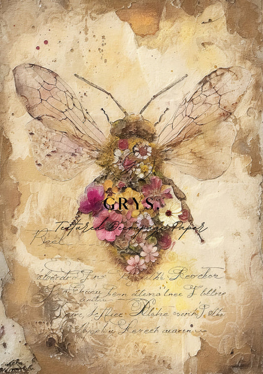 Grys Textured Decoupage Paper - Blooming Bee