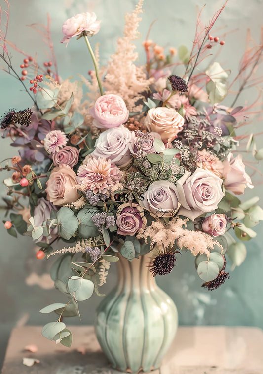 Grys Textured Decoupage Paper - Minted Blooms