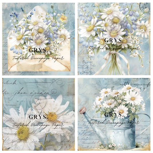 Grys Textured Decoupage Paper - White Daisy (Fours)