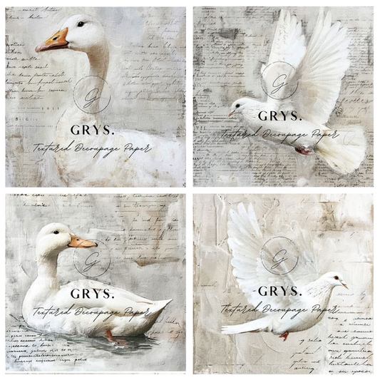 Grys Textured Decoupage Paper - Duck and Dove (Fours)