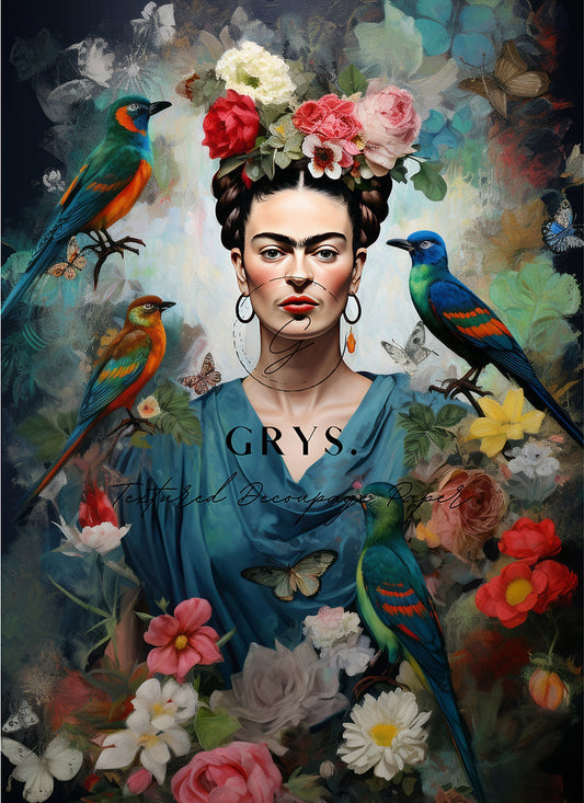 Grys Textured Decoupage Paper - Frida and the Birds