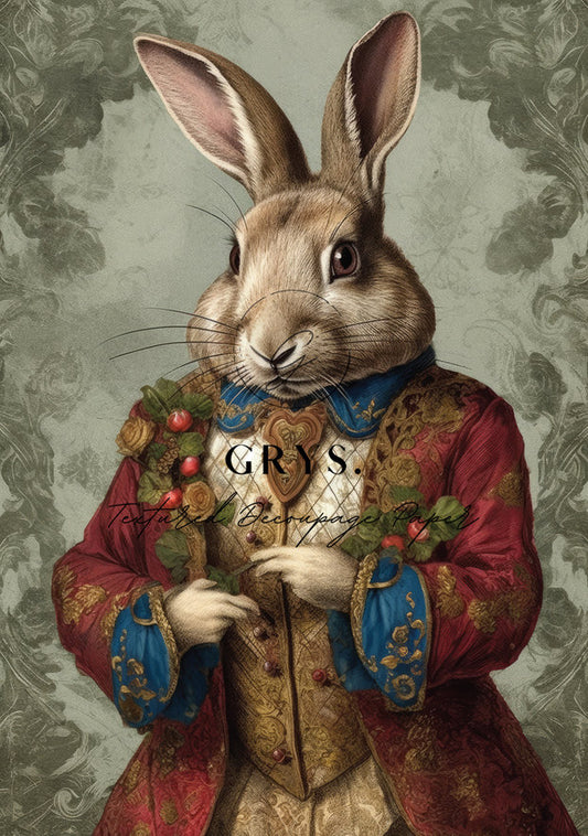 Grys Textured Decoupage Paper - Regal rabbit Friends with Alice