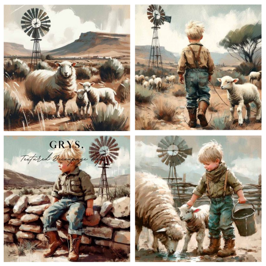 Grys Textured Decoupage Paper - Little Farmer (Fours)