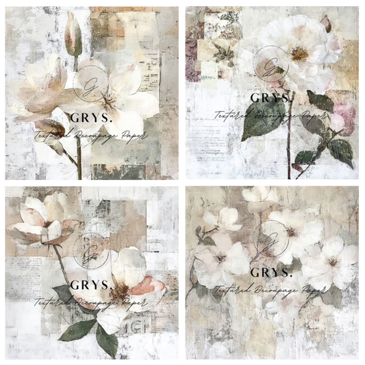 Grys Textured Decoupage Paper - Magnolia and Roses (Fours)