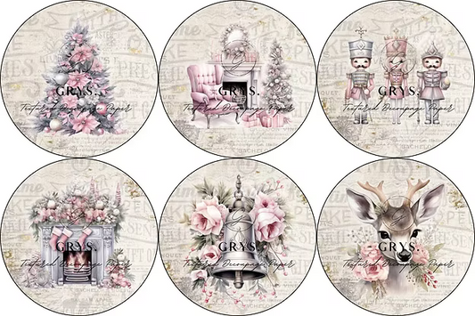 Grys Textured Decoupage Paper - Christmas Ornaments Round (Sixes)