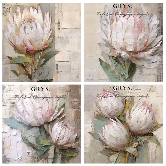 Grys Textured Decoupage Paper - Protea (Fours)