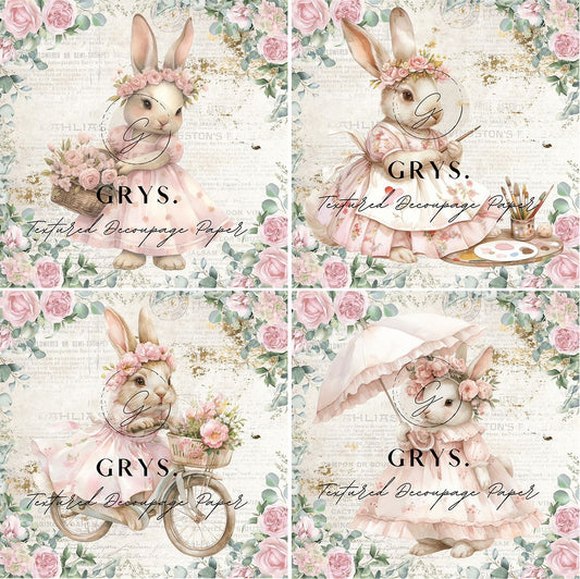 Grys Textured Decoupage Paper - Spring Bunnies (Fours)