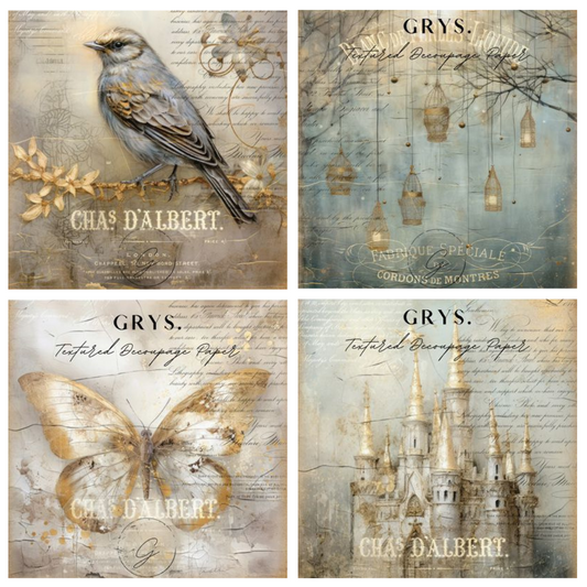 Grys Textured Decoupage Paper - Vintage Birds (Fours)