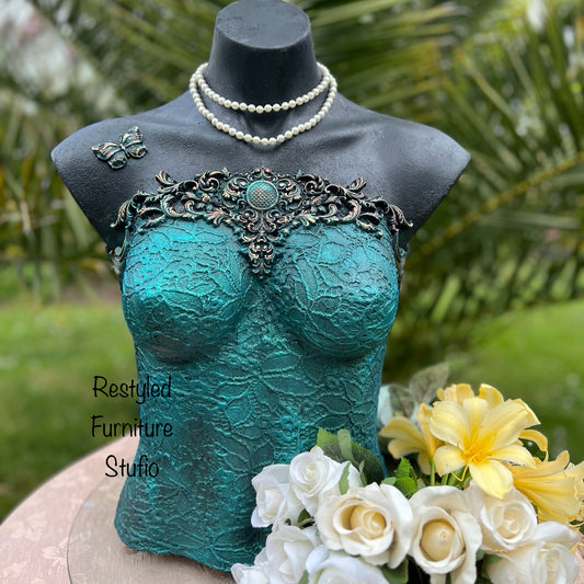 Teal and Black Mannequin Bust by Restyled Furniture Studio