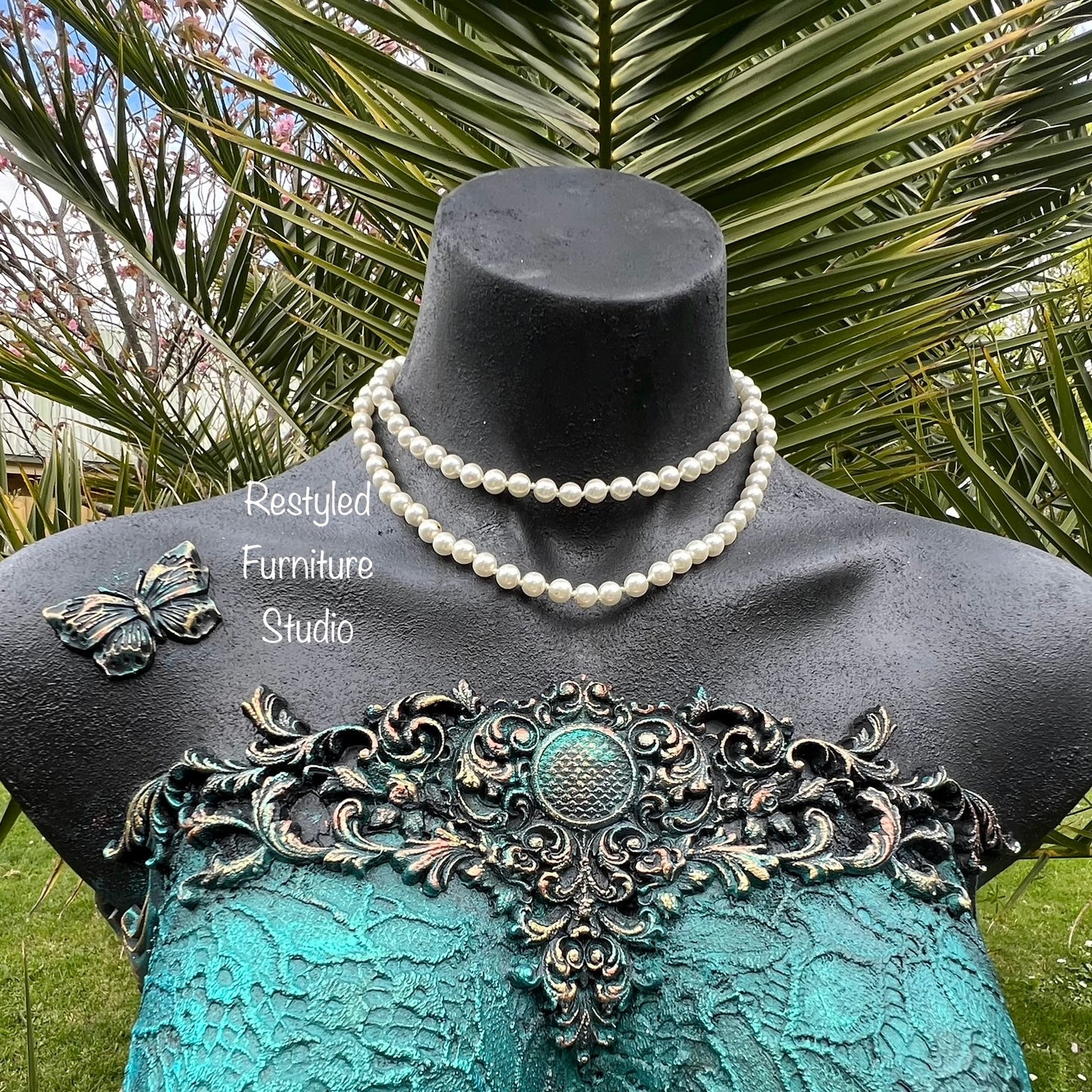 Teal and Black Mannequin Bust by Restyled Furniture Studio