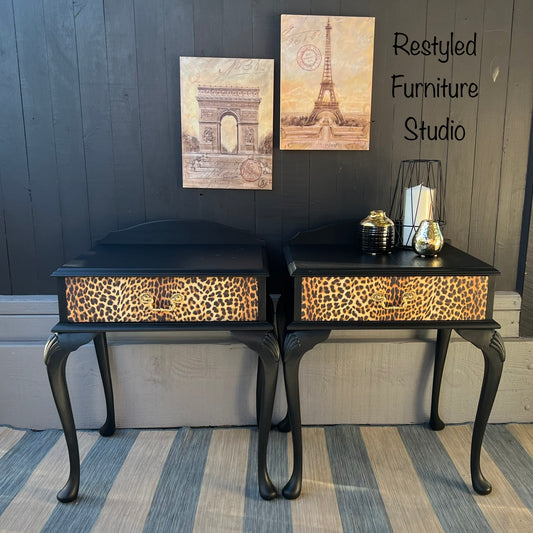 Leopard Print Queen Anne Bedside Table by Restyled Furniture Studio