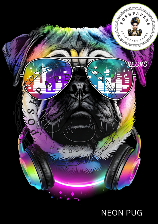 Posh Papers Decoupage Paper - Neon Pug