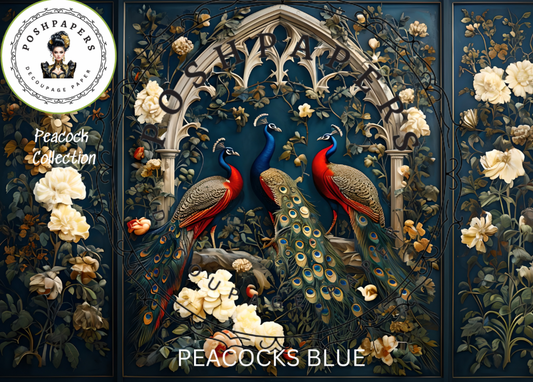 Posh Papers Decoupage Paper - Peacocks Blue