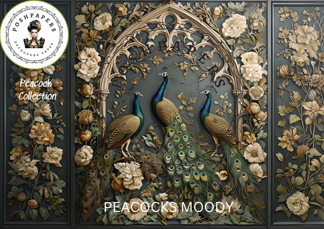 Posh Papers Decoupage Paper - Peacocks Moody